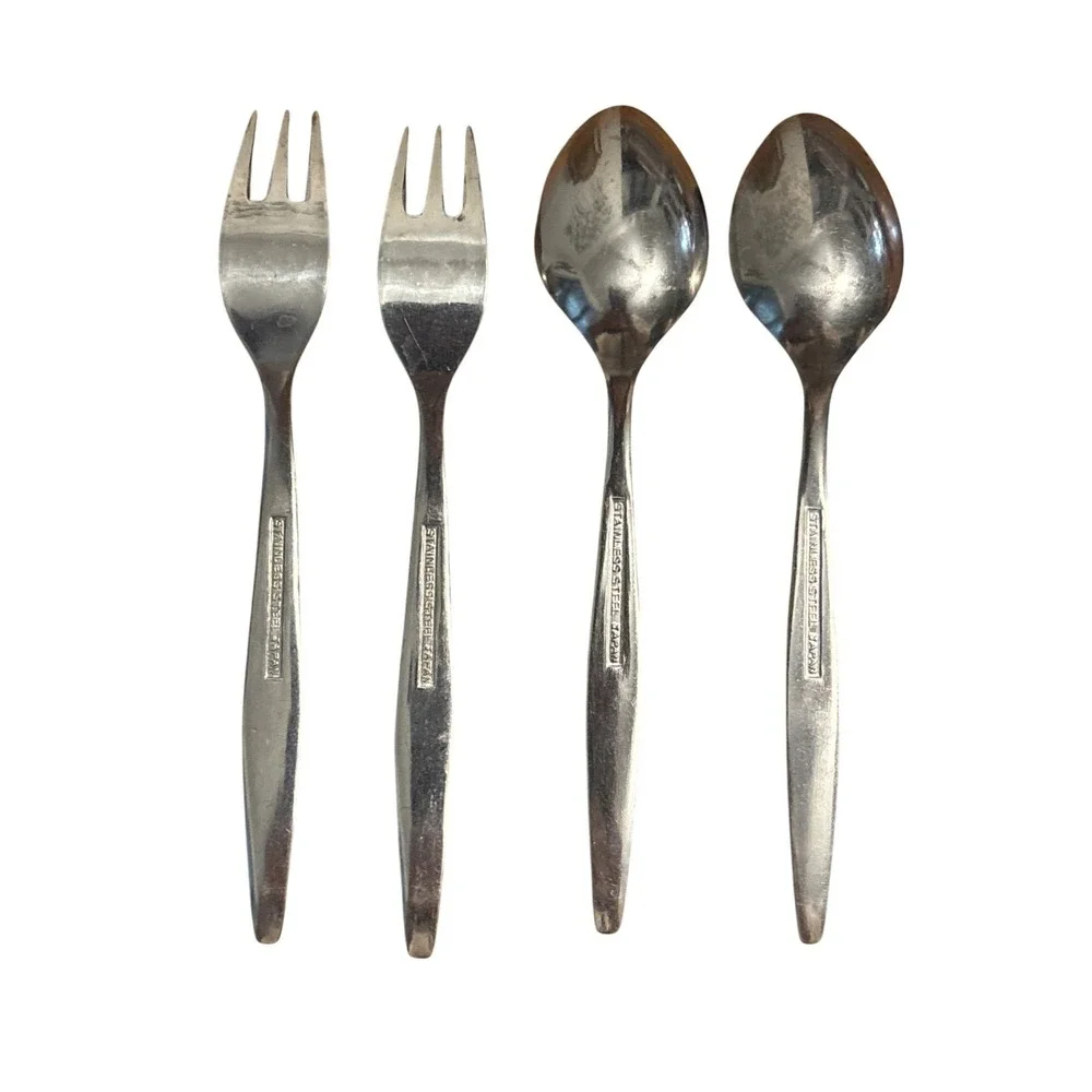 Vintage Stainless Steel Fork & Spoon Set Of 4 With‎ Embossed Leaf Handles